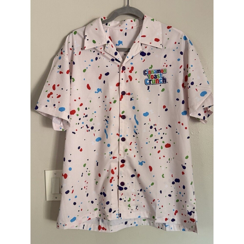 Cinnamon Toast Crunch Button Up Shirt Men Paint Splatter Cereal Logo Promo